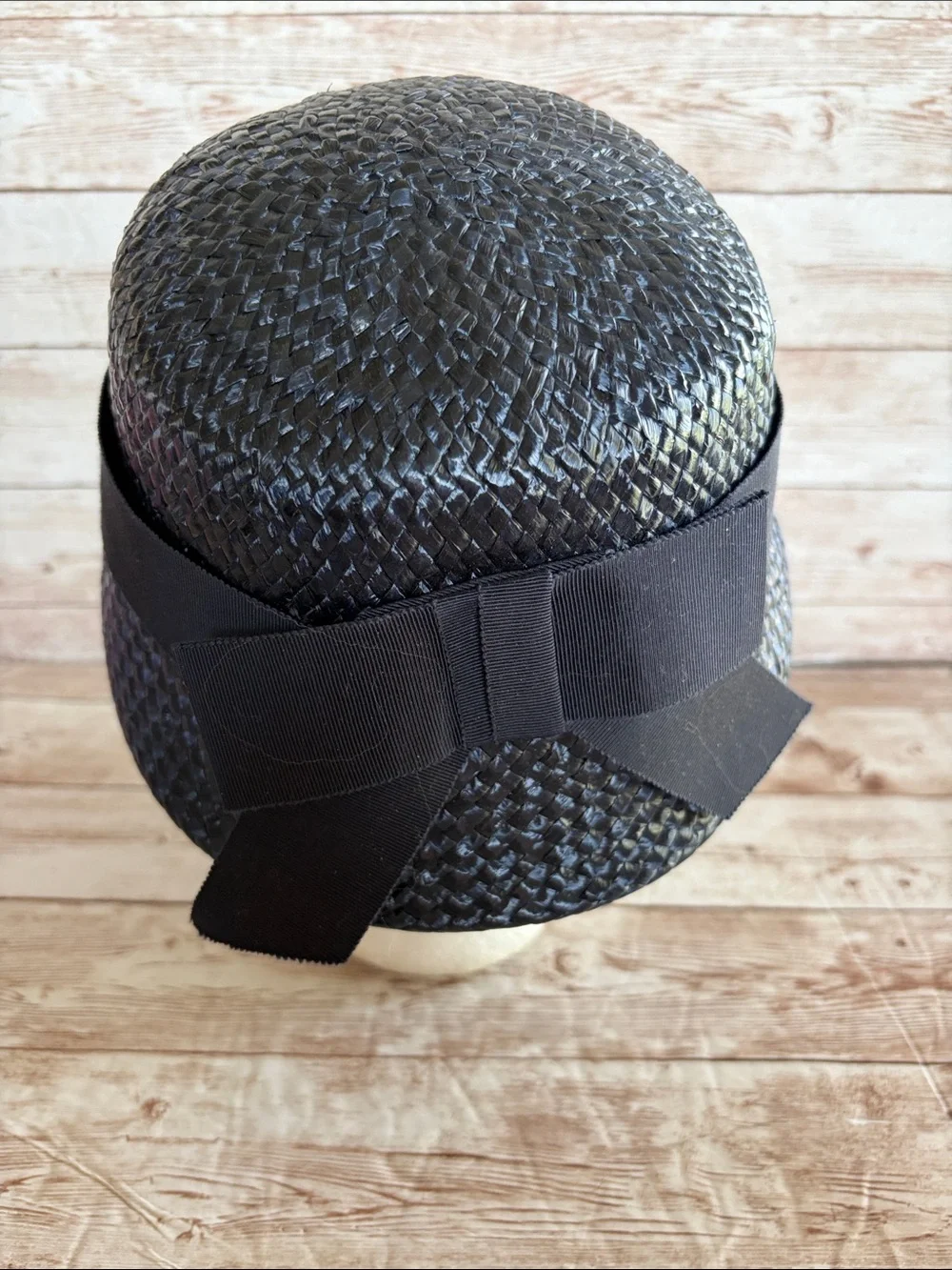 Vintage Navy Woven Cloche Hat with Grosgrain Band - Picture 2 of 7